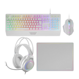 Mars Gaming MCP124PRO Combo Pack Gaming 4en1 - Teclado Hibrido H-Mech - Disposicion Francesa AZERTY FR - Raton 3200dpi - Alfomb