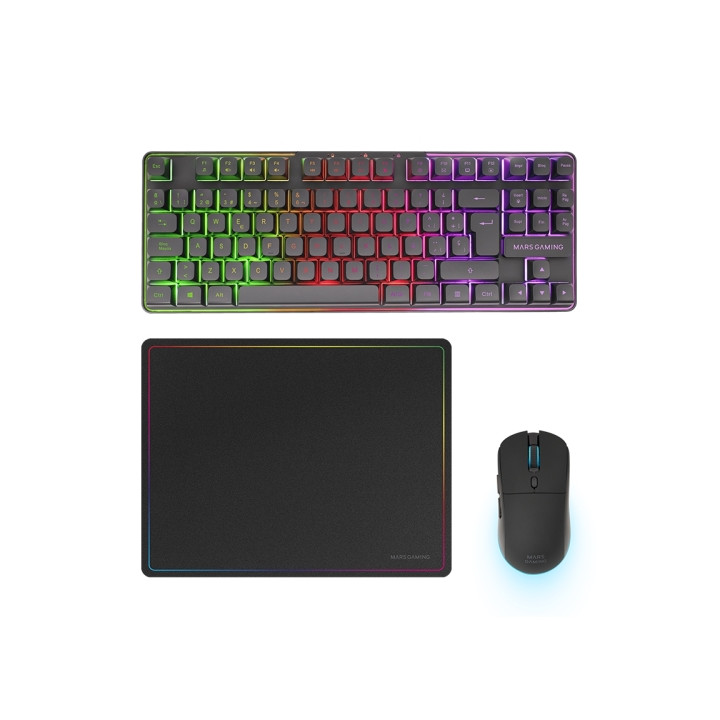 Mars Gaming MCPWTKL Combo Pack Gaming 3en1 - Teclado Hibrido H-Mech Formato TKL - Disposicion QWERTY ES - Raton 3200dpi - Switc