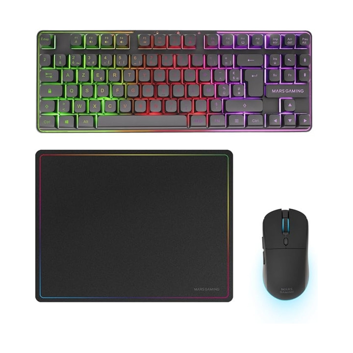 Mars Gaming MCPWTKL Combo Pack Gaming 3en1 - Teclado Hibrido H-Mech Formato TKL - Disposicion Francesa AZERTY FR - Raton 3200dp
