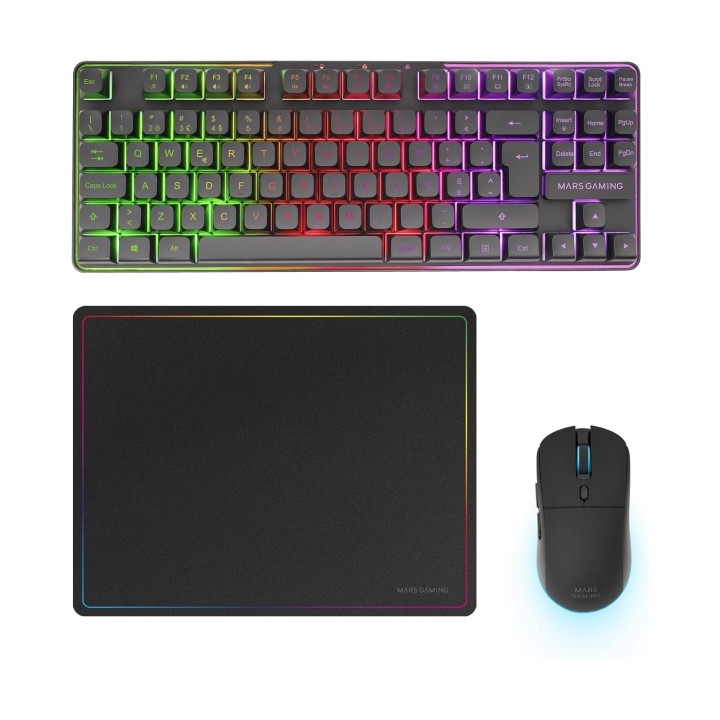 Mars Gaming MCPWTKL Combo Pack Gaming 3en1 - Teclado Hibrido H-Mech Formato TKL - Disposicion Portuguesa QWERTY PT - Raton 3200