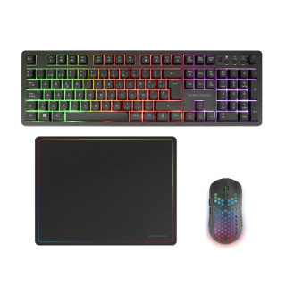Mars Gaming MCPWX Combo Pack Gaming 3en1 - Teclado Hibrido H-Mech - Disposicion QWERTY ES - Raton 3200dpi - Switches HUANO - Co