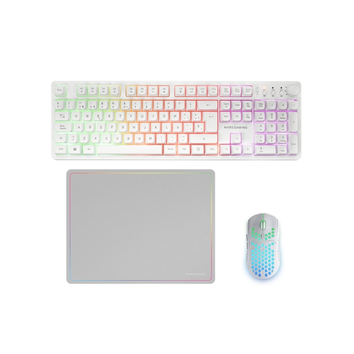 Mars Gaming MCPWX Combo Pack Gaming 3en1 - Teclado Hibrido H-Mech - Disposicion QWERTY ES - Raton 3200dpi - Switches HUANO - Co