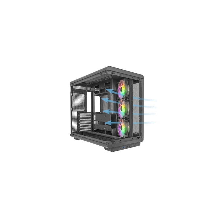 Mars Gaming MC-REV Caja Torre ATX - Tres Ventiladores ARGB - Doble Cristal Templado - Doble Camara - 7 Ranuras de Expansion - 4