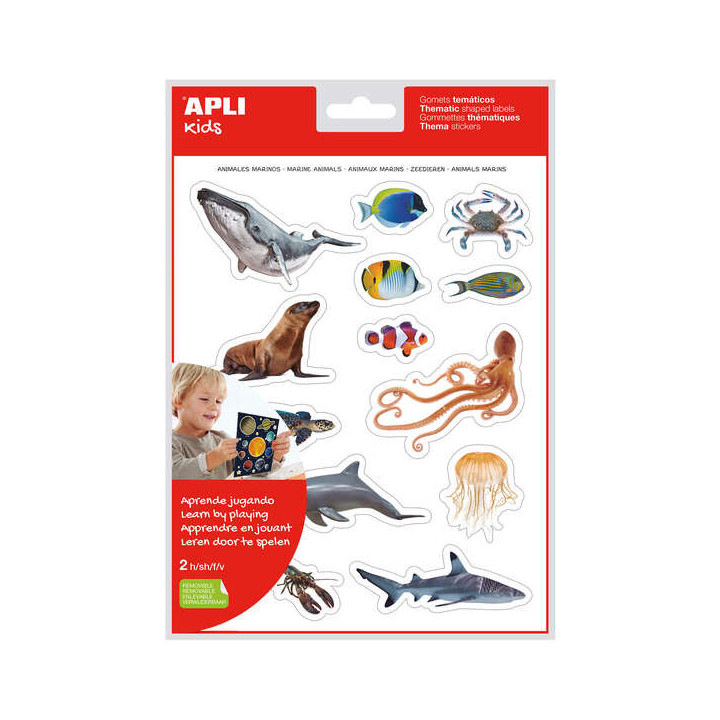 Apli Gomets Tematicos Realistas Animales Marinos - 30 Gomets Tematicos por Bolsa - Imagenes Realistas de Animales Marinos - Adh