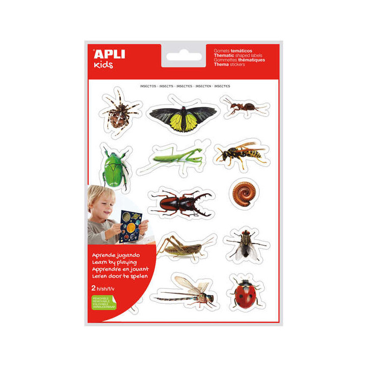 Apli Bolsa de Gomets Tematicos Realistas Insectos - 28 Gomets Tematicos por Bolsa - Imagenes Realistas de Insectos - Adhesivo R