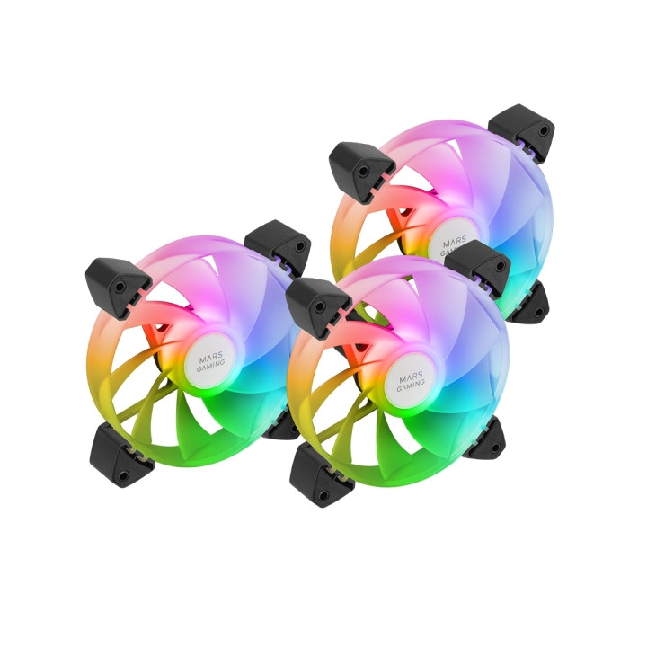 Mars Gaming MF-3AR Pack de 3 Ventiladores de 120mm FDB - Iluminacion ARGB 360º - Aspas Invertidas - Silencioso 14dB - Color Ne