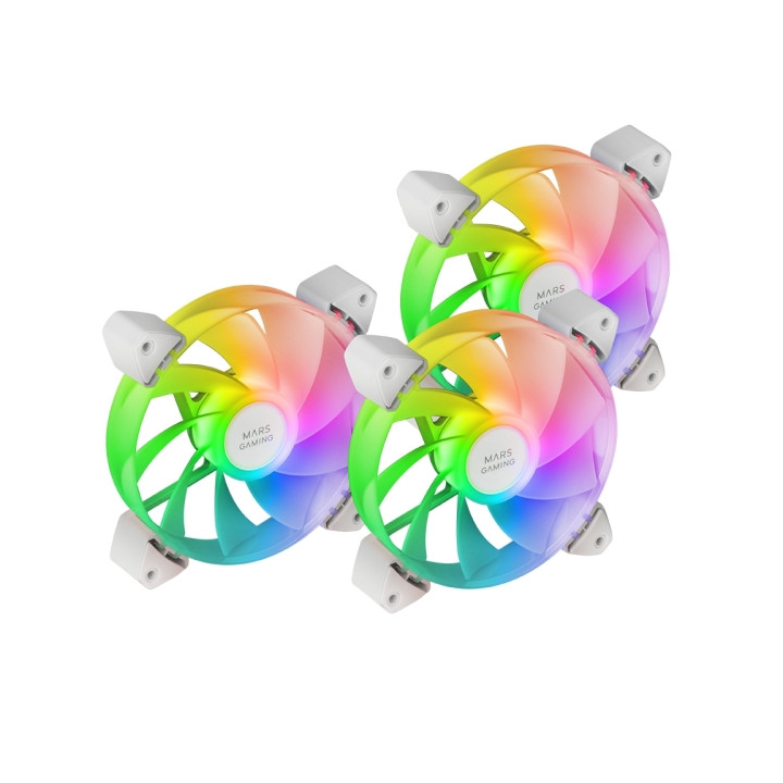 Mars Gaming MF-3AR Pack de 3 Ventiladores de 120mm FDB - Iluminacion ARGB 360º - Aspas Invertidas - Silencioso 14dB - Color Bl