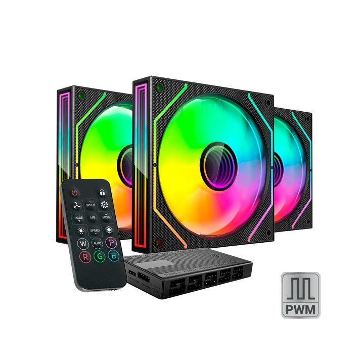 Mars Gaming MF-3DPROKIT Pack de 3 Ventiladores de 120mm - Iluminacion ARGB Infinity Mirror 360º - Silencioso 12dB - Mando a Di