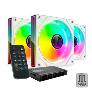 Mars Gaming MF-3DPROKIT Pack de 3 Ventiladores de 120mm - Iluminacion ARGB Infinity Mirror 360º - Silencioso 12dB - Mando a Di