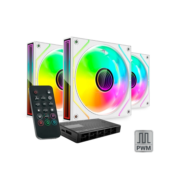 Mars Gaming MF-3DPROKIT Pack de 3 Ventiladores de 120mm - Iluminacion ARGB Infinity Mirror 360º - Silencioso 12dB - Mando a Di