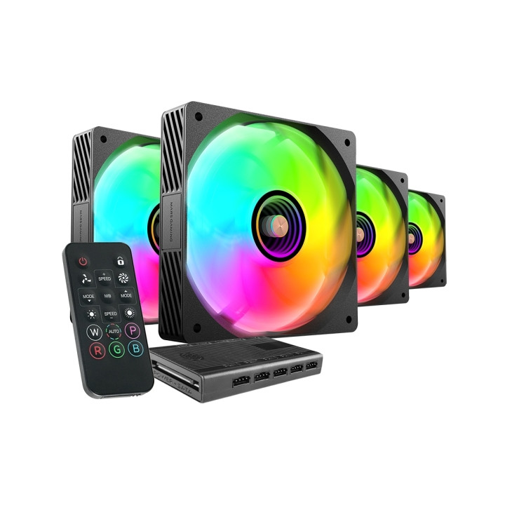 Mars Gaming MF-SI4KIT Pack de 4 Ventiladores de 120mm - Iluminacion ARGB Infinity Mirror - Silencioso 14dB - Mando a Distancia