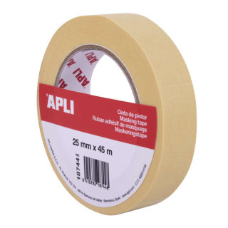 Apli Cinta Pintor 25mm x 45m - Facil de Cortar y Aplicar - Adhesion Fuerte y Duradera - Resistente a la Humedad y a la Abrasion