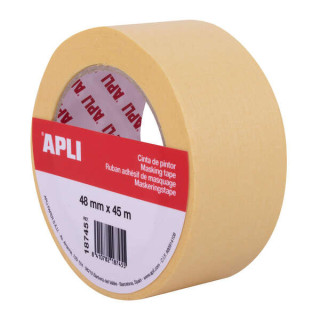 Apli Cinta Pintor 48mm x 45m - Papel de 57 g/m² - Facil de Cortar y Aplicar - Resistente a la Humedad - Ideal para Pintura y D