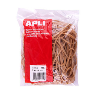 Apli Gomas Elasticas Ø 140 x2mm - Bolsa con Zip y Eurohole - 100g de Contenido - 70% de Caucho Natural - Gran Elasticidad y Ex