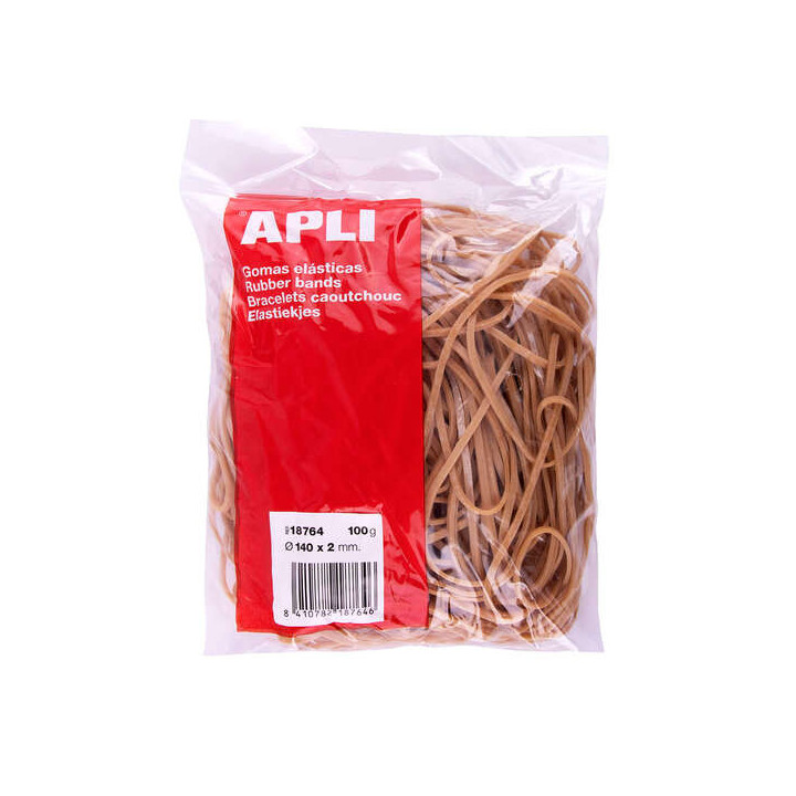 Apli Gomas Elasticas Ø 140 x2mm - Bolsa con Zip y Eurohole - 100g de Contenido - 70% de Caucho Natural - Gran Elasticidad y Ex