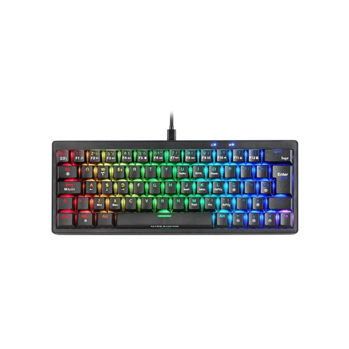 Mars Gaming MKMINIPRO Teclado Compacto Hibrido H-Mech - Switch SKN Amarillo - Disposicion Italiana QWERTY IT - Iluminacion RGB