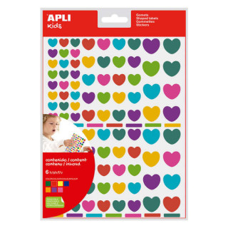 Apli Pack de 624 Gomets con Forma de Corazon Adhesivo Removible - Ideales para Escuelas Infantiles - Desarrollo de Habilidades