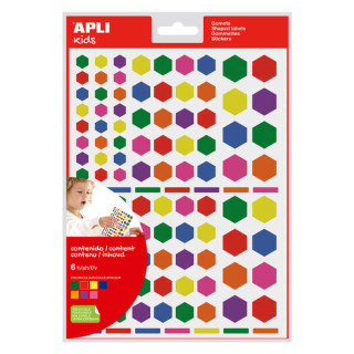Apli Gomets Hexagonales Removibles - 3 Tamaños Surtidos - 624 Gomets por Bolsa - Desarrollo de Habilidades y Creatividad - Col