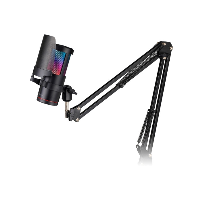 Mars Gaming MMIC-SC Microfono Gaming - Brazo Mecanico Omnidireccional - Filtro Pop de Malla Metalica - Iluminacion ARGB Tactil