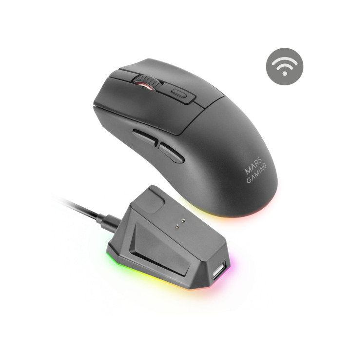 Mars Gaming MM-T3 Raton Inalambrico Ultraligero - 14400dpi - Bluetooth 5.0 - Rf 2.4Ghz - Switches HUANO - Base con Luces RGB -