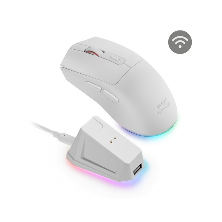 Mars Gaming MM-T3 Raton Inalambrico Ultraligero - 14400dpi - Bluetooth 5.0 - Rf 2.4Ghz - Switches HUANO - Base con Luces RGB -