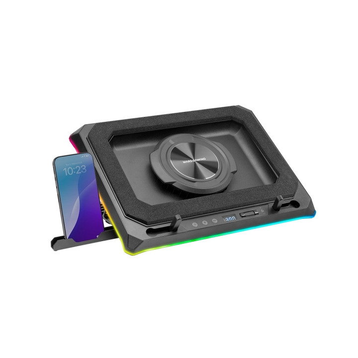 Mars Gaming MNBC-ULTRA Soporte de Sobremesa para Portatiles hasta 18" - Ventilador de 140mm - Iluminacion RGB - Ajustable con 5
