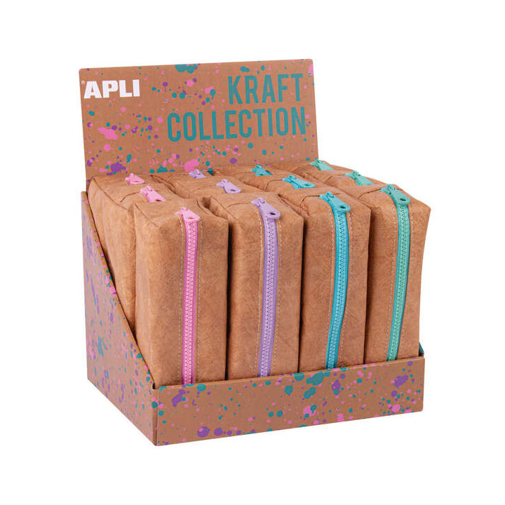 Apli Kraft Collection Estuche Compacto con Cremallera de Colores Pastel - Medidas 185x75x55mm con Gran Capacidad