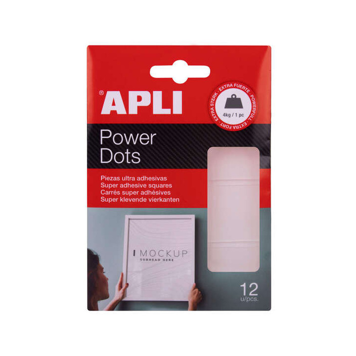 Apli Power Dots - 12 Unidades - Ultra Adhesivas de Doble Cara - Adhesivo Removible - Blanco
