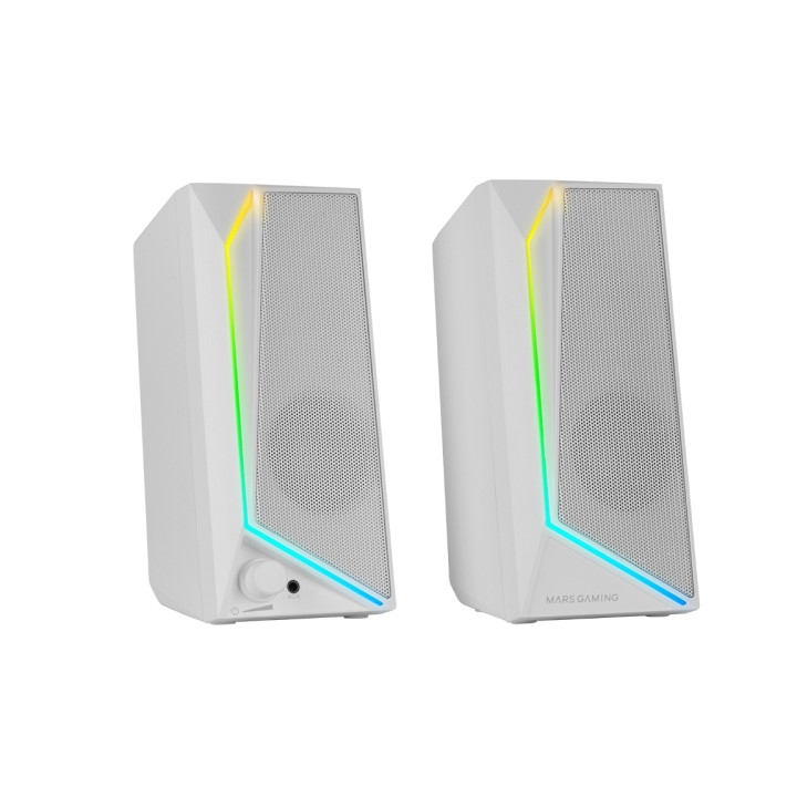 Mars Gaming MS72 Altavoces Gaming de 15W - Luces RGB - Jack 3.5mm - Procesador de Sonido DSP - 178x79x110mm - Color Blanco
