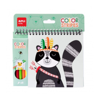 Apli Bloc de Espiral de Dibujos Trazos de Colores - 24 Paginas con 6 Diseños de Animales - Incluye 5 Rotuladores - Estimula Co