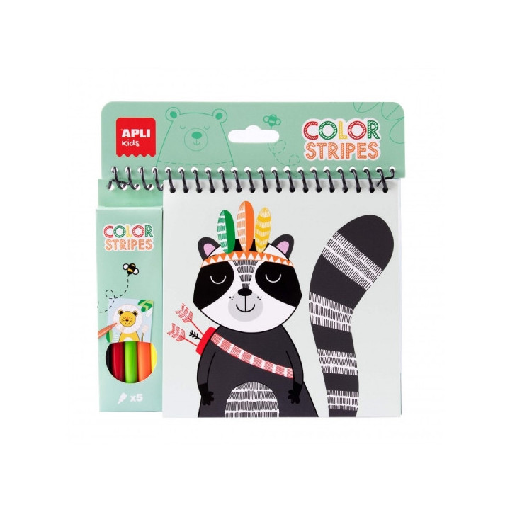 Apli Bloc de Espiral de Dibujos Trazos de Colores - 24 Paginas con 6 Diseños de Animales - Incluye 5 Rotuladores - Estimula Co