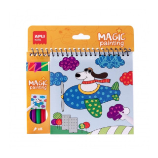 Apli Bloc de Espiral de Dibujos Coloreado Magico - 24 Paginas con 6 Diseños de Animales - Incluye 5 Rotuladores - Estimula Con