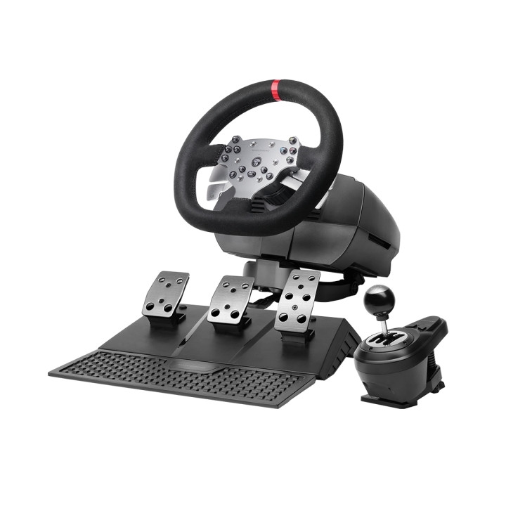 Mars Gaming MWH-RSX Juego de Volante y Pedalera de Carreras - Retroalimentacion de Fuerza 3.2Nm - 3 Pedales con Resistencia Pro