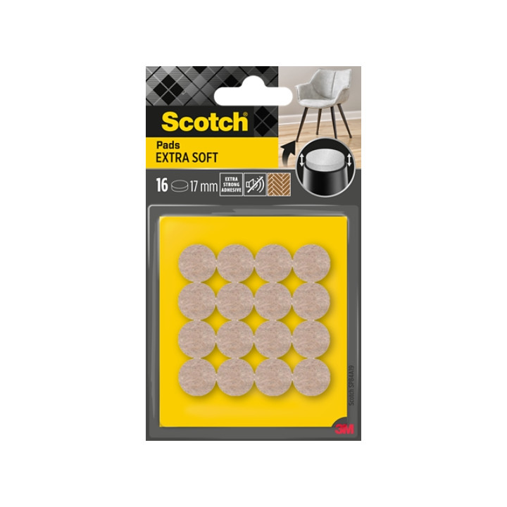 Scotch Pack de 16 Almohadillas de Fieltro - 17mm de Diametro - Extrasuaves - Color Beige