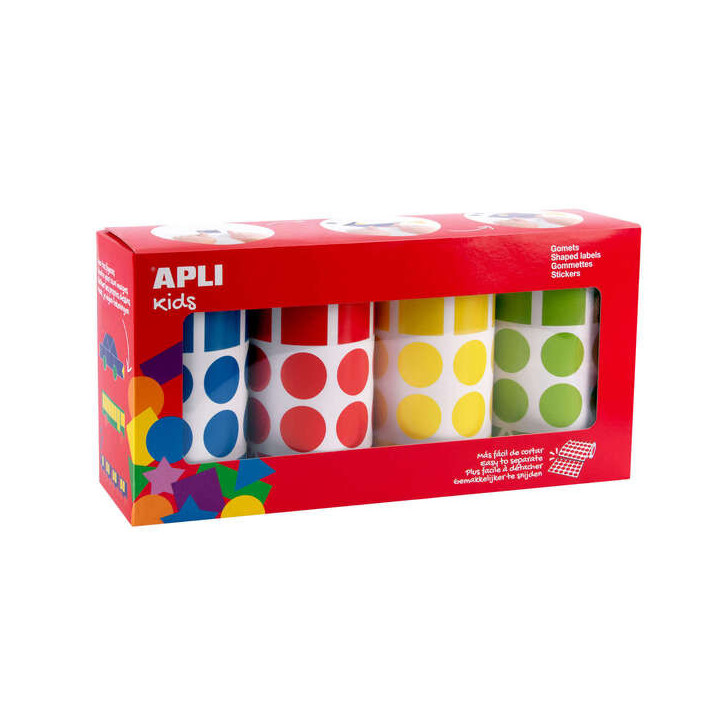 Apli Gomets Geometricos Surtidos Parchis - 20mm - Adhesivo Permanente - 8260 Gomets - 59 Hojas Pretroqueladas - 35 Gomets por H