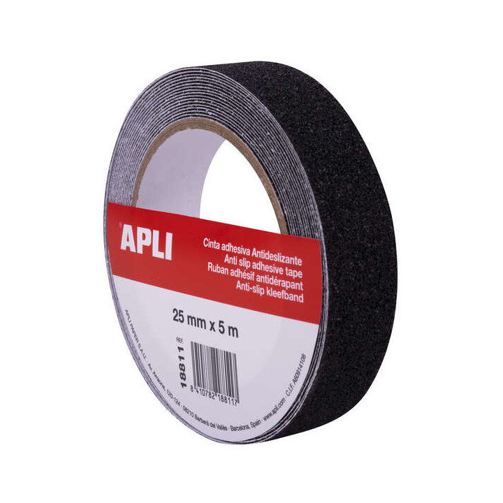Apli Cinta Antideslizante 25mm x 5m - Resistente al Agua y al Desgaste - Facil de Cortar y Aplicar - Negro