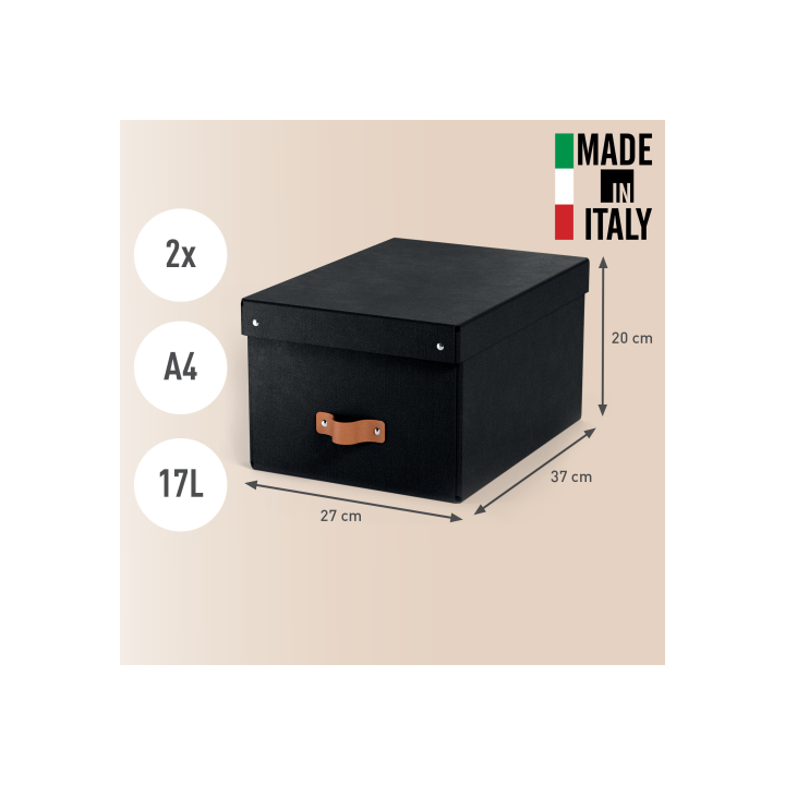 Pack 2 cajas de almacenamiento cartón mediana color negro leitz 61490095