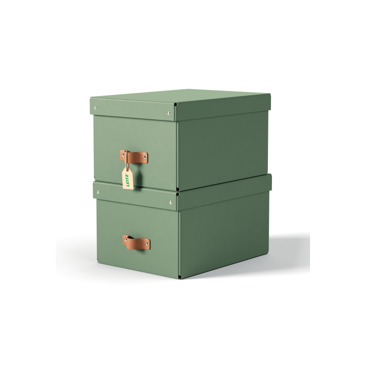 Pack 2 cajas de almacenamiento cartón mediana color verde leitz 61490050