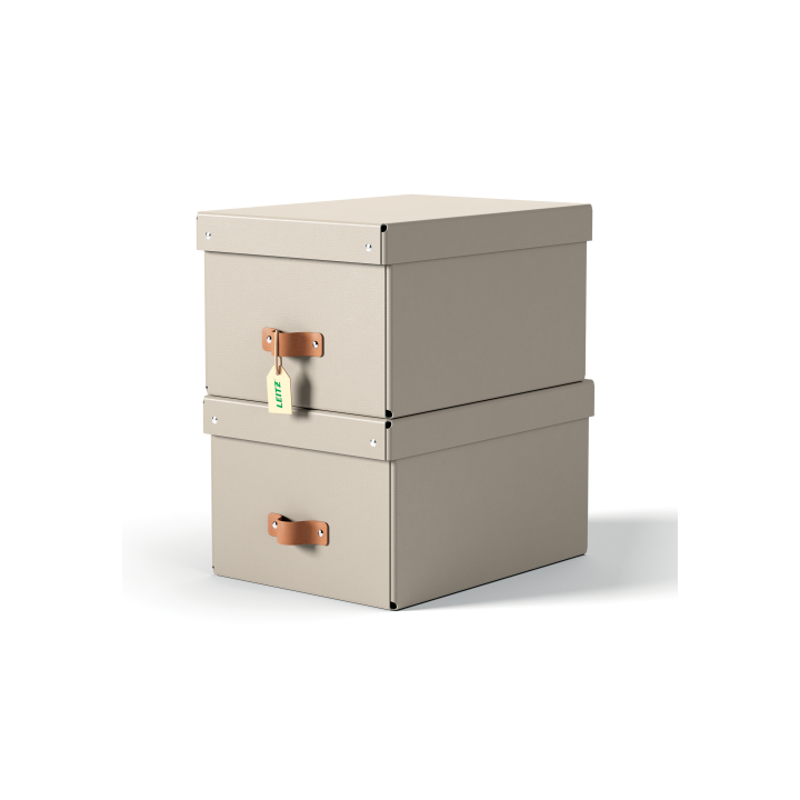 Pack 2 cajas de almacenamiento cartón mediana color beige leitz 61490012