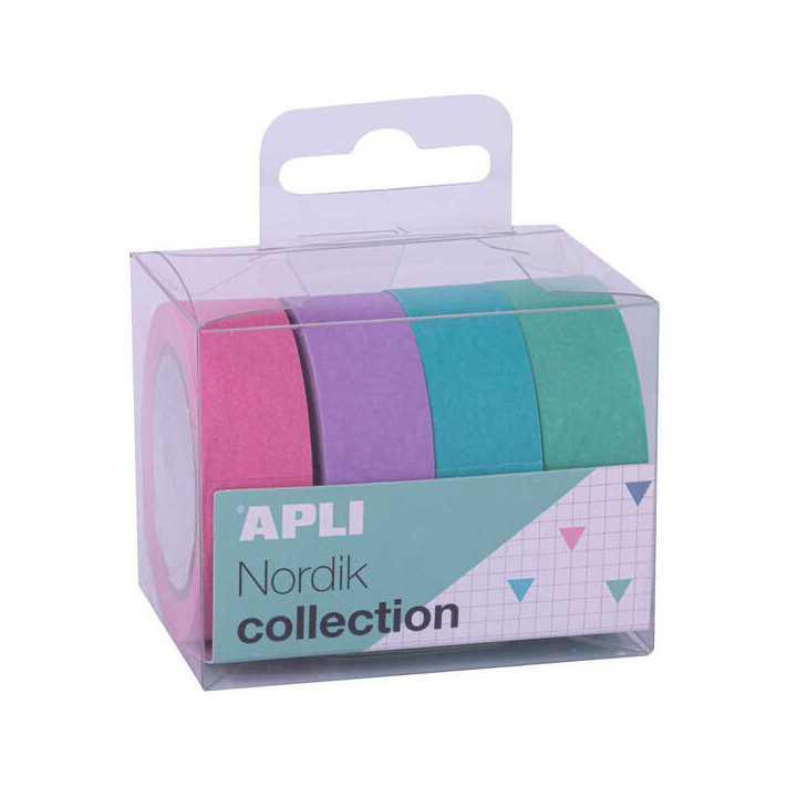 Apli Nordik Pack con 4 Cintas Adhesivas de Papel Washi 15mmx10m - Decoracion y Manualidades - Colores Surtidos
