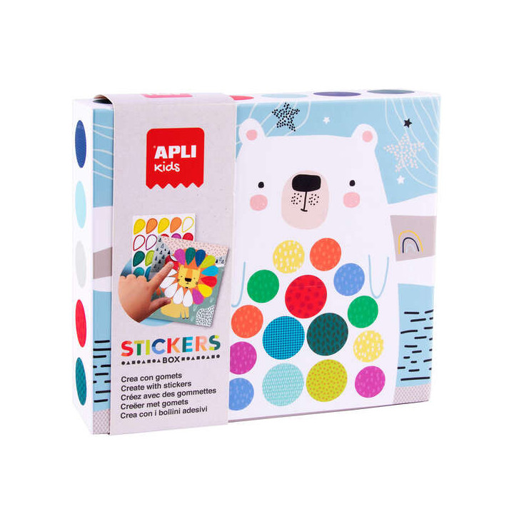 Apli Juego de Gomets Oso - 8 Laminas Ilustradas de 200G - 8 Hojas de Gomets Removibles Geometricos - Libro Guia con Ejemplos -