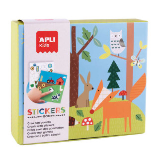 Apli Juego de Gomets Bosque - 8 Laminas Ilustradas de 200G - Gomets Removibles Geometricos en Distintos Colores - Libro Guia co