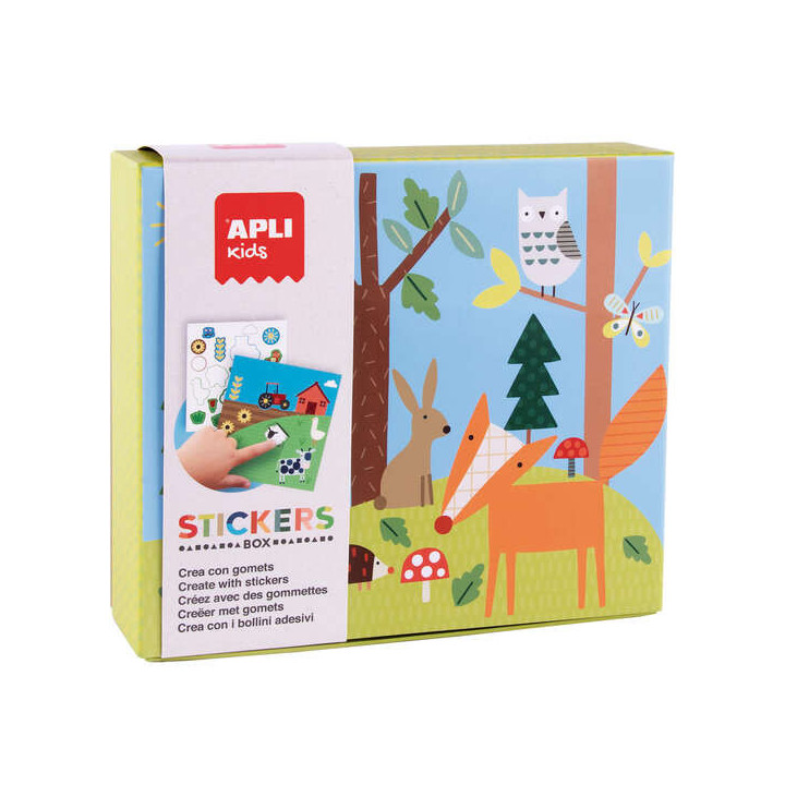 Apli Juego de Gomets Bosque - 8 Laminas Ilustradas de 200G - Gomets Removibles Geometricos en Distintos Colores - Libro Guia co