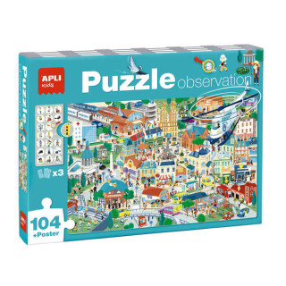 Apli Puzzle Observacion Ciudad de 104 Piezas de 5x5cm - Incluye Poster y 3 Fichas - Facil Manejo - Desarrolla Habilidades y Aut