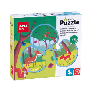 Apli Puzzle Trio de Asociacion Animales y su Habitat de 24 Piezas Redondeadas - 8 Combinaciones Distintas - Potencia Vision Esp