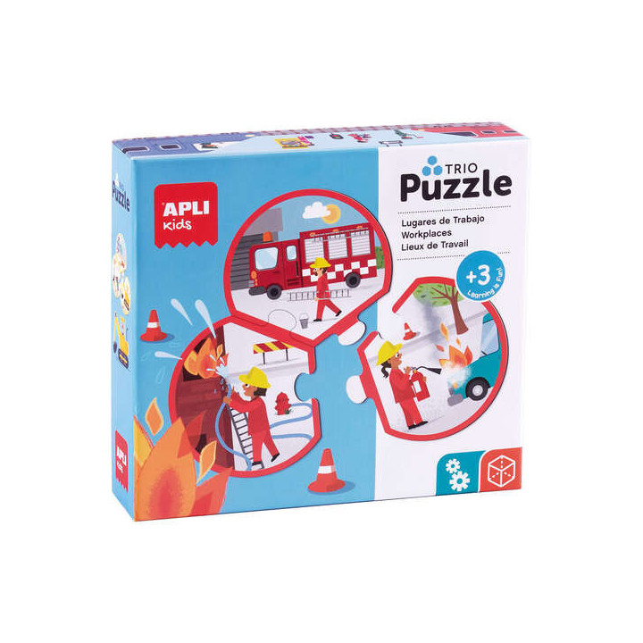 Apli Puzle Trio de Asociacion Profesiones - 24 Piezas Redondeadas de Ø 9 cm - 8 Puzles Distintos de 3 Piezas - Potencia Vision