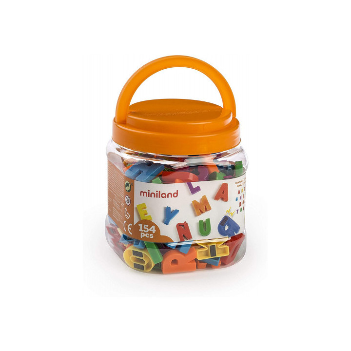 Juego letras mayusculas magneticas bote de 154 piezas miniland 97911