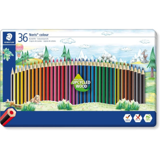 Staedtler Noris Colour 185 Caja Metalica con 36 Lapices Hexagonales de Colores - Fabricados en Wopex - Muy Resistentes - Madera