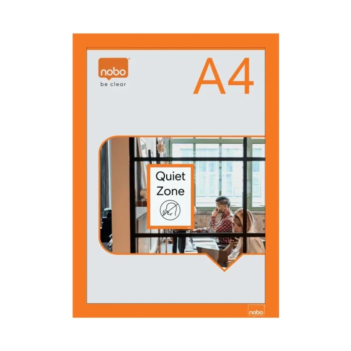 Nobo Pack de 2 Marcos Autoadhesivos Magneticos en Formato A4 - Colocacion en Vertical u Horizontal - Marco de Color Naranja