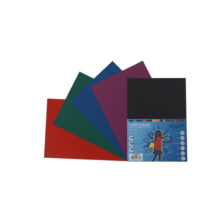 Fabrisa Pack de 50 Cartulinas 180 g/m² - Tamaño A4 - Colores Oscuros Surtidos